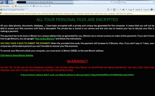 ZCryptor ransom screen
