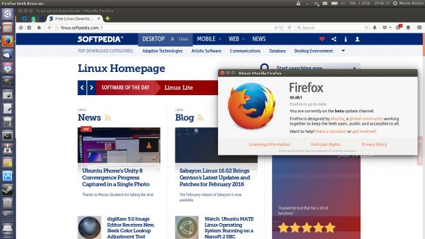 Mozilla Firefox 45.0 Beta 1 on Ubuntu 16.04 LTS