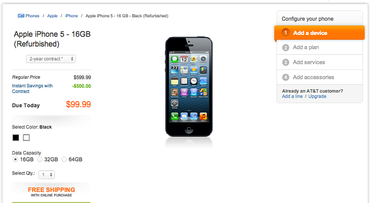 iPhone 5 refurb selling at ATT