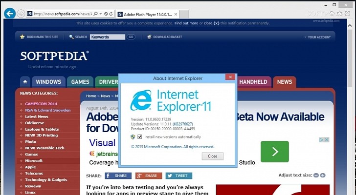Internet Explorer 11 is the default browser in Windows 8.1