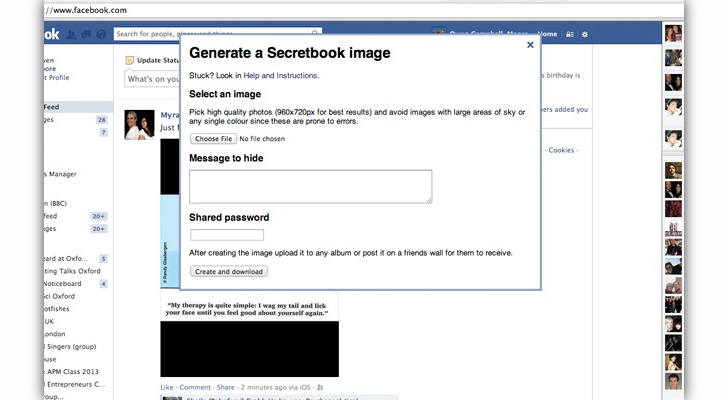 "Secretbook", A plugin that lets users to hide messages in Facebook pics