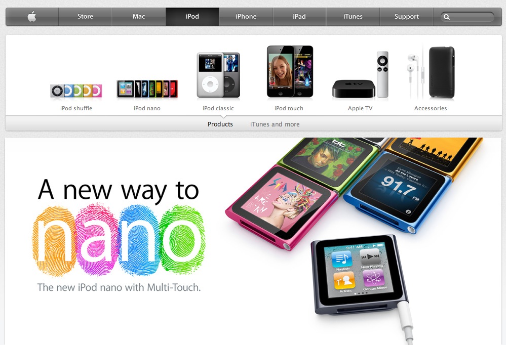 Apple website, iPod section