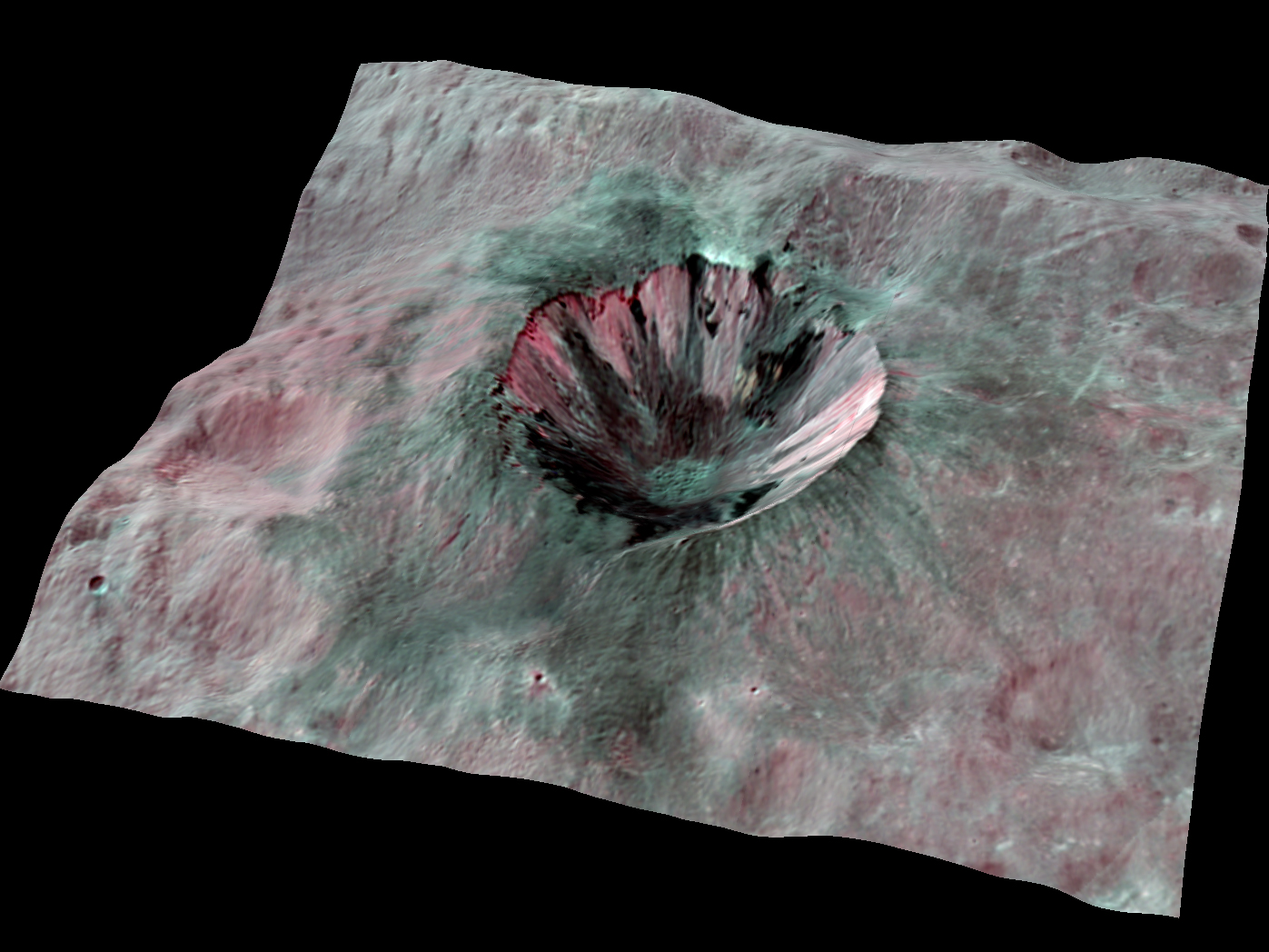 Cráter Cornelia en Vesta (imagen 3D)