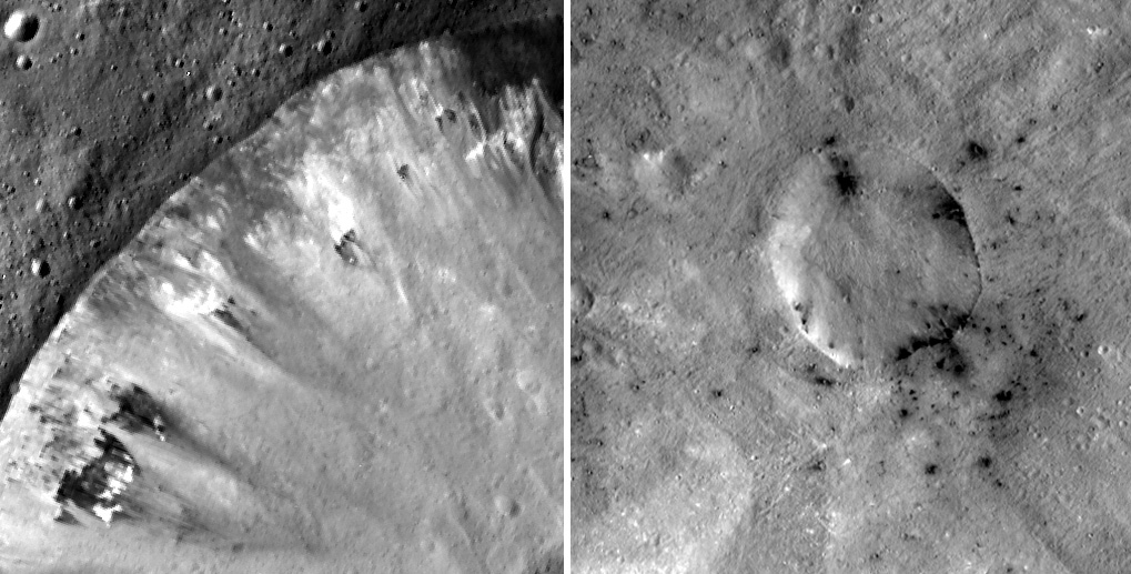 Materiales oscuros que hay en la superficie de Vesta