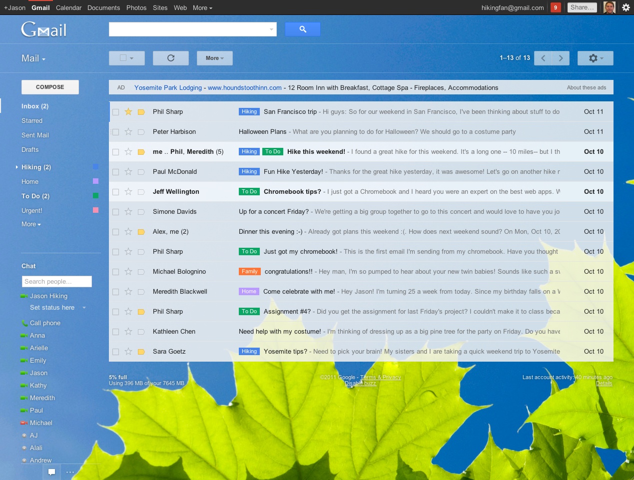 gmail themes change with time