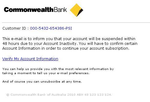commonwealth bank. Commonwealth Bank phishing