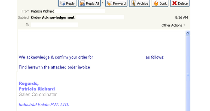 Malware-spreading order confirmation - image