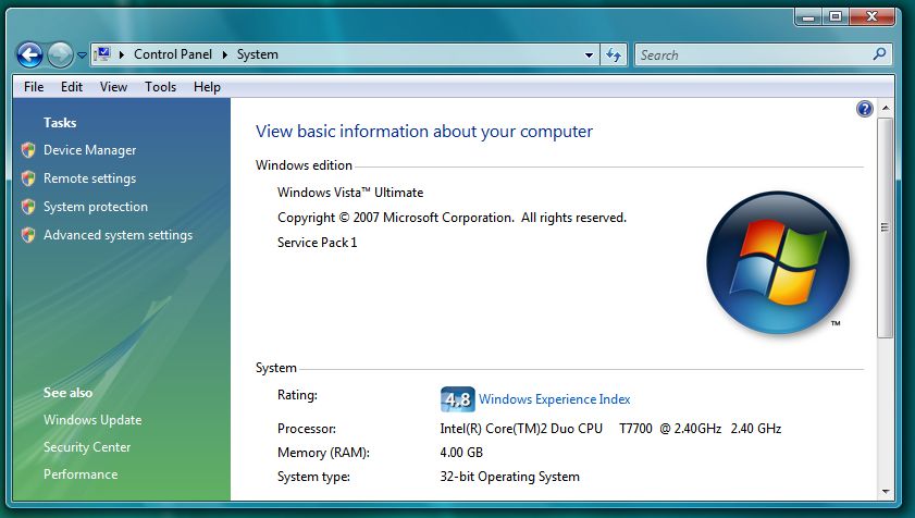 Windows Vista 32 Bit 4Gb Arbeitsspeicher