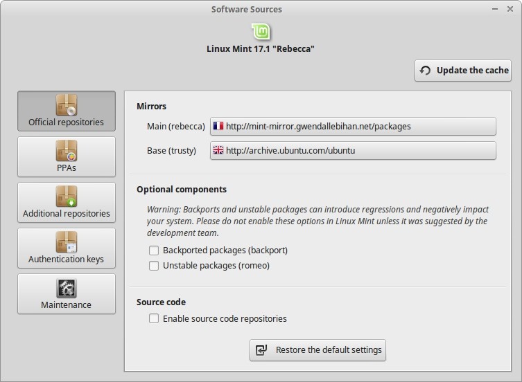 Change mirror for Linux Mint 17.1
