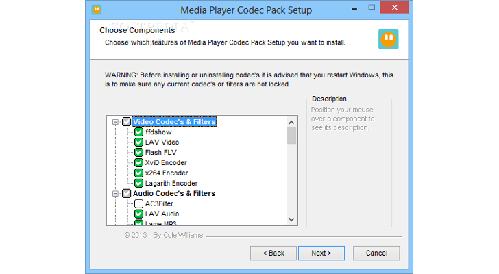 Codecs Installation Package for Windows Media Player 64
