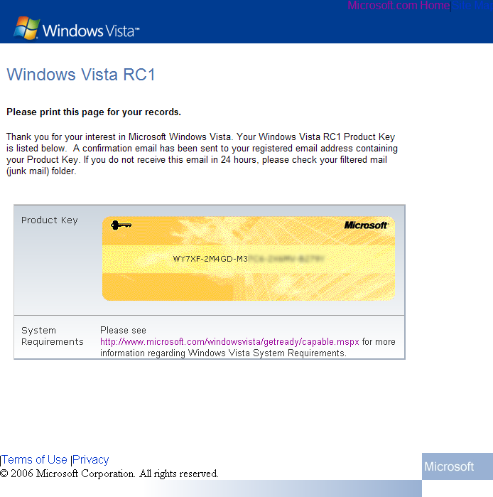 Windows Vista Product Key