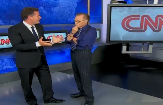 Image comment: Piers Morgan and Larry King talk Morgan's taking over
