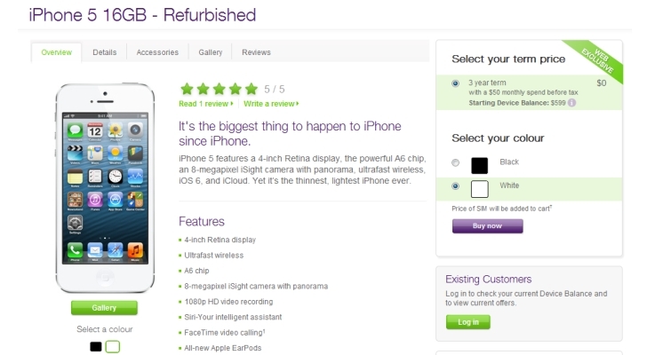 Refurbished 16GB iPhone 5 Available for Free at TELUS