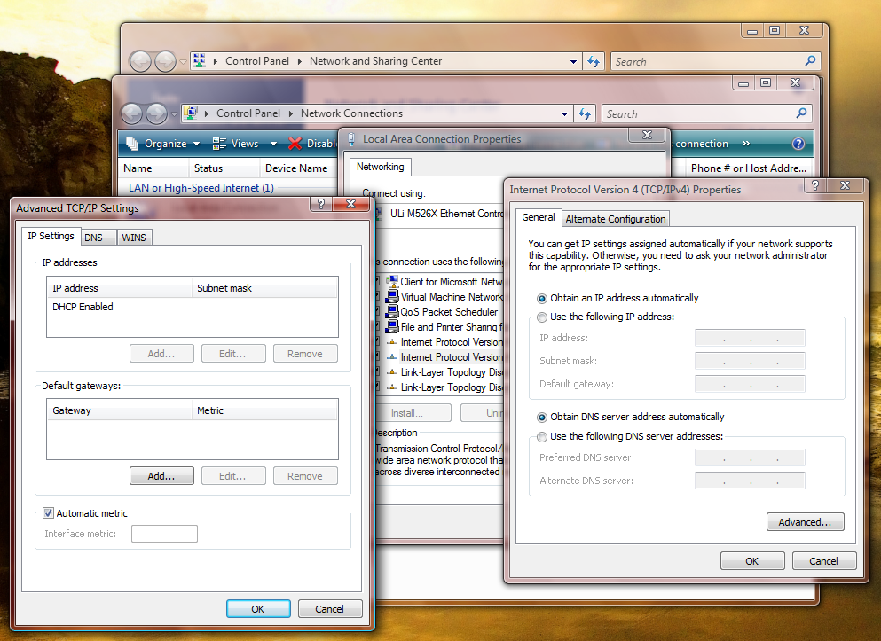 Vista Auto Configure Ipv4 Using Dhcp