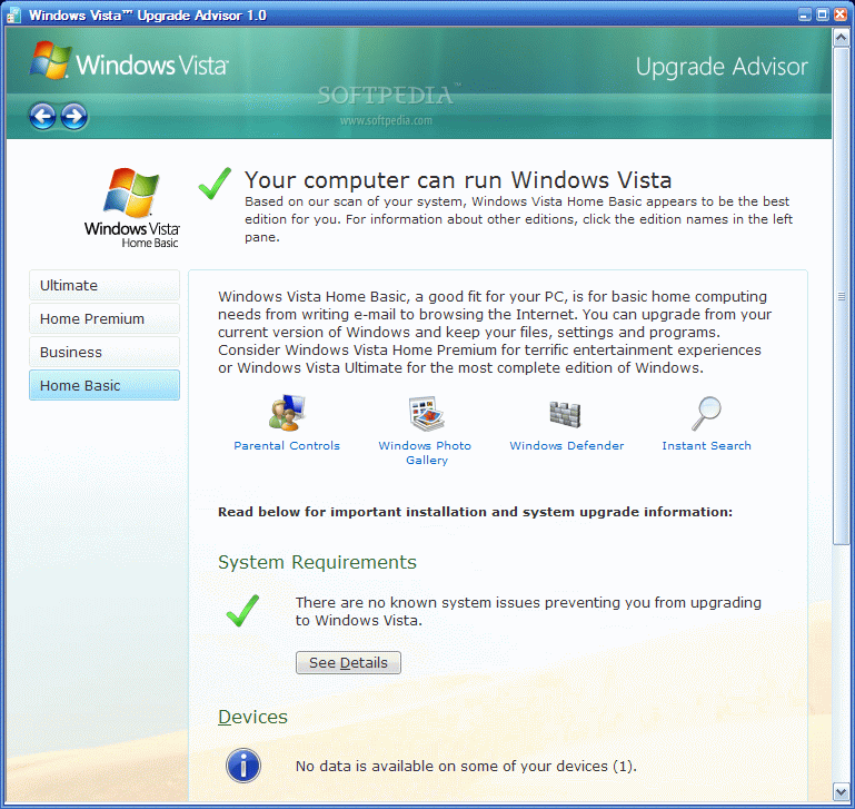 Windows Vista Upgrade Advisor Run